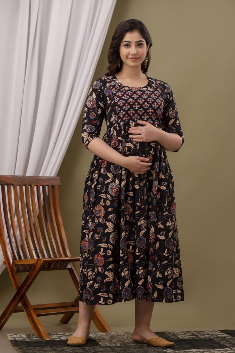 New Exclusive Cotton Cambric Floral Printed With Zip Design Maternity Gawn