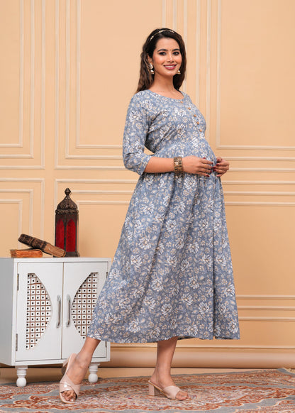 New Exclusive Cotton Cambric Floral Printed With Zip Design Maternity Gawn