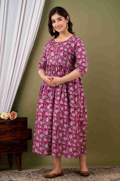New Exclusive Cotton Cambric Floral Printed With Zip Design Maternity Gawn
