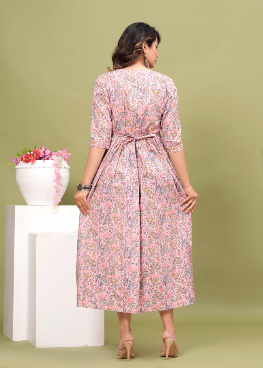 New Exclusive Cotton Cambric Floral Printed With Zip Design Maternity Gawn
