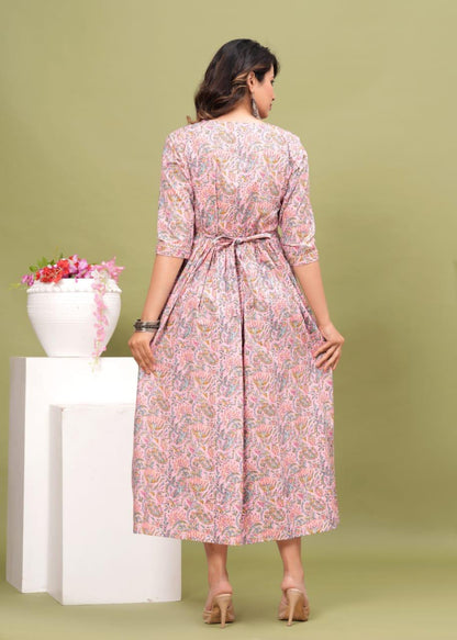 New Exclusive Cotton Cambric Floral Printed With Zip Design Maternity Gawn