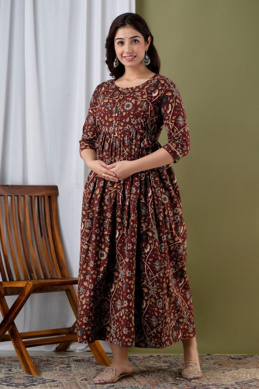 New Exclusive Cotton Cambric Floral Printed With Zip Design Maternity Gawn