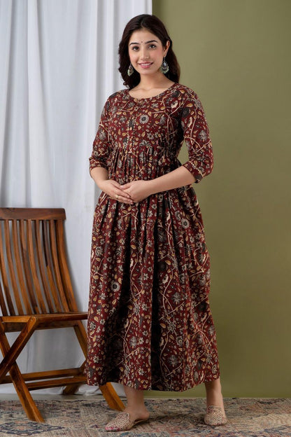 New Exclusive Cotton Cambric Floral Printed With Zip Design Maternity Gawn