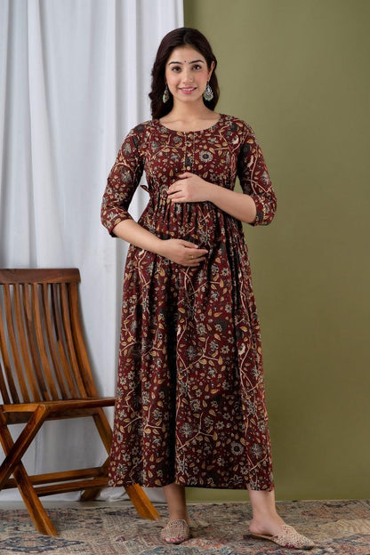 New Exclusive Cotton Cambric Floral Printed With Zip Design Maternity Gawn