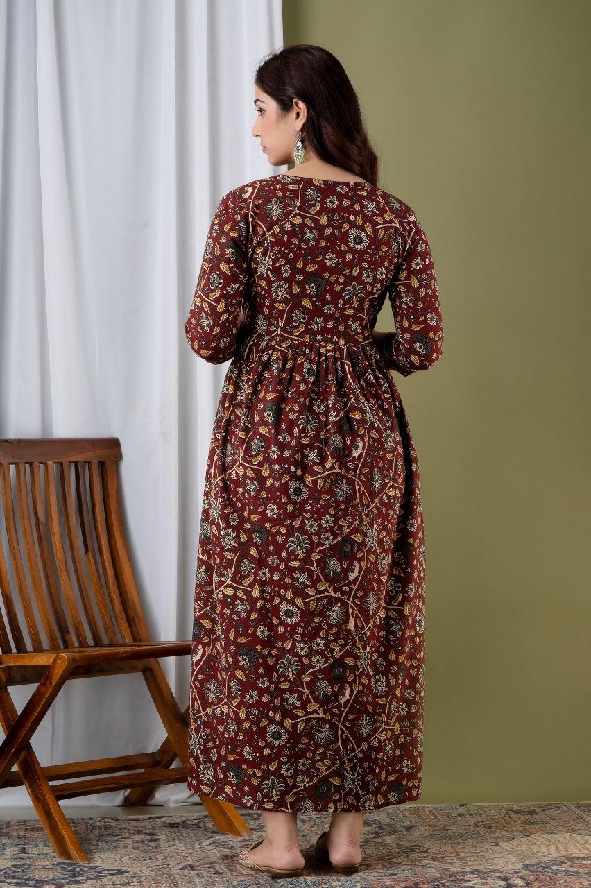 New Exclusive Cotton Cambric Floral Printed With Zip Design Maternity Gawn