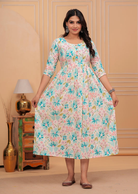 New Exclusive Cotton Cambric Floral Printed With Zip Design Maternity Gawn