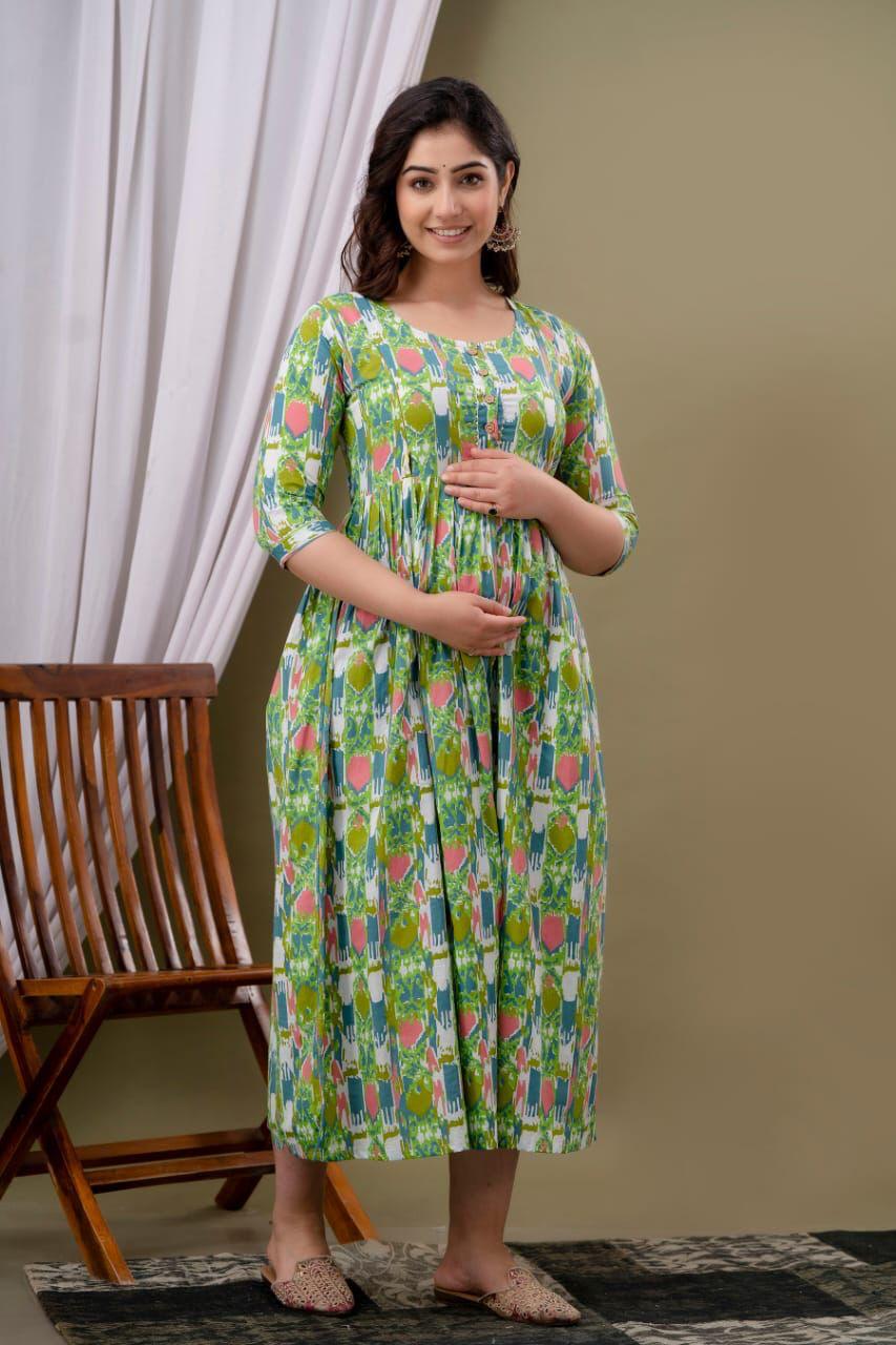 New Exclusive Cotton Cambric Floral Printed With Zip Design Maternity Gawn