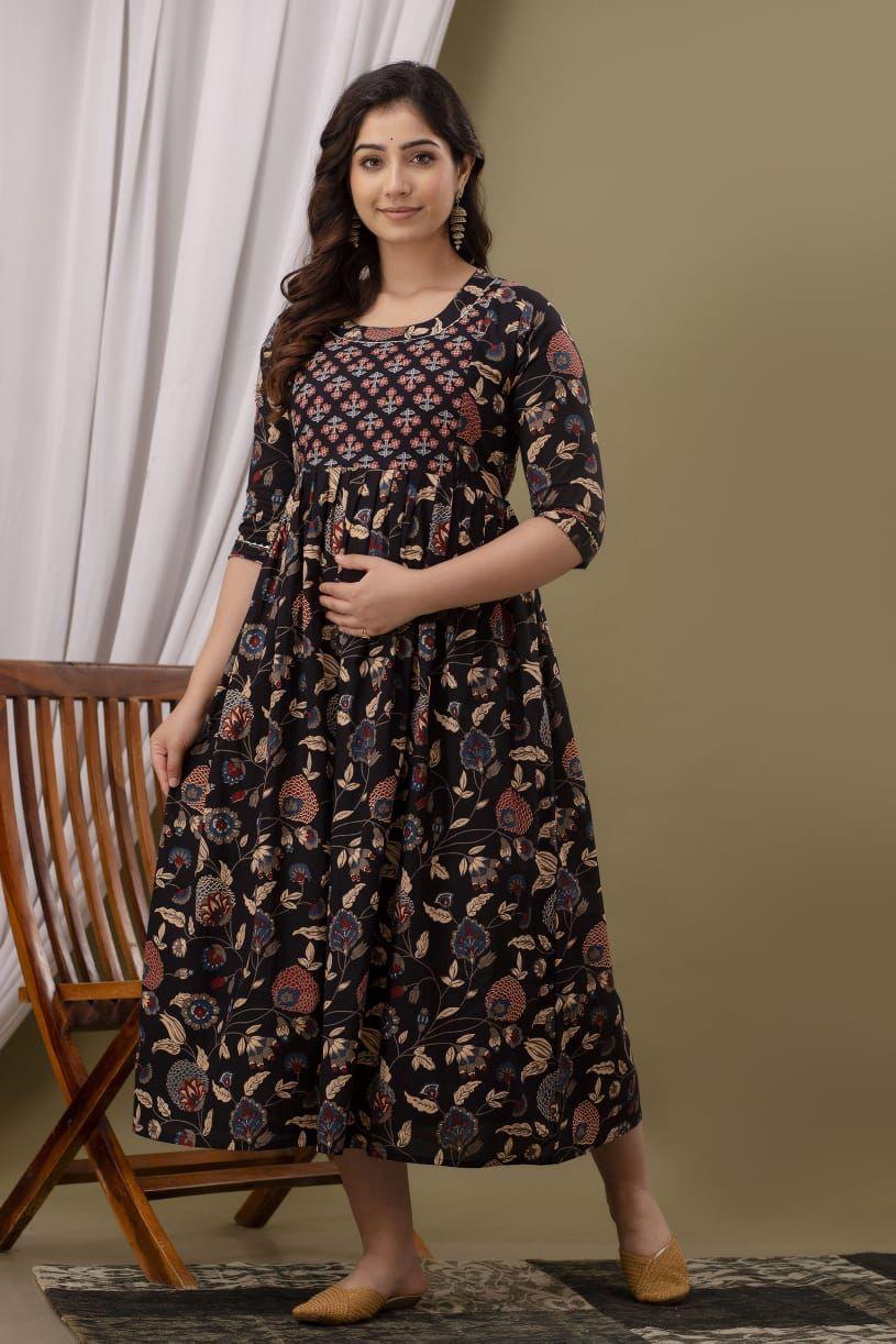 New Exclusive Cotton Cambric Floral Printed With Zip Design Maternity Gawn