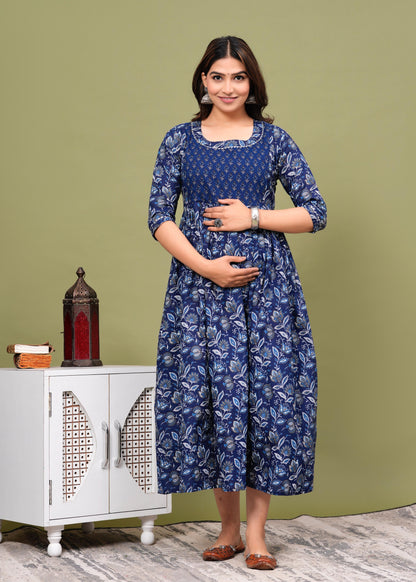 New Exclusive Cotton Cambric Floral Printed With Zip Design Maternity Gawn