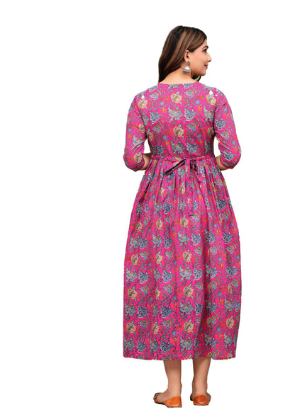 New Exclusive Cotton Cambric Floral Printed With Zip Design Maternity Gawn
