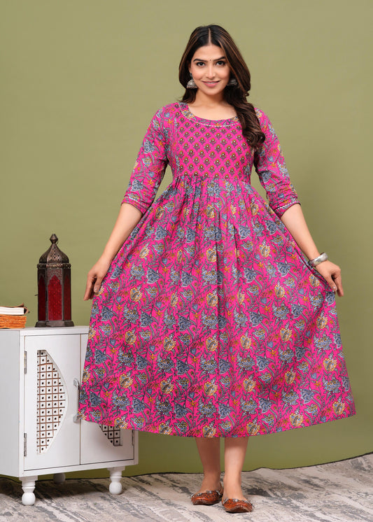 New Exclusive Cotton Cambric Floral Printed With Zip Design Maternity Gawn