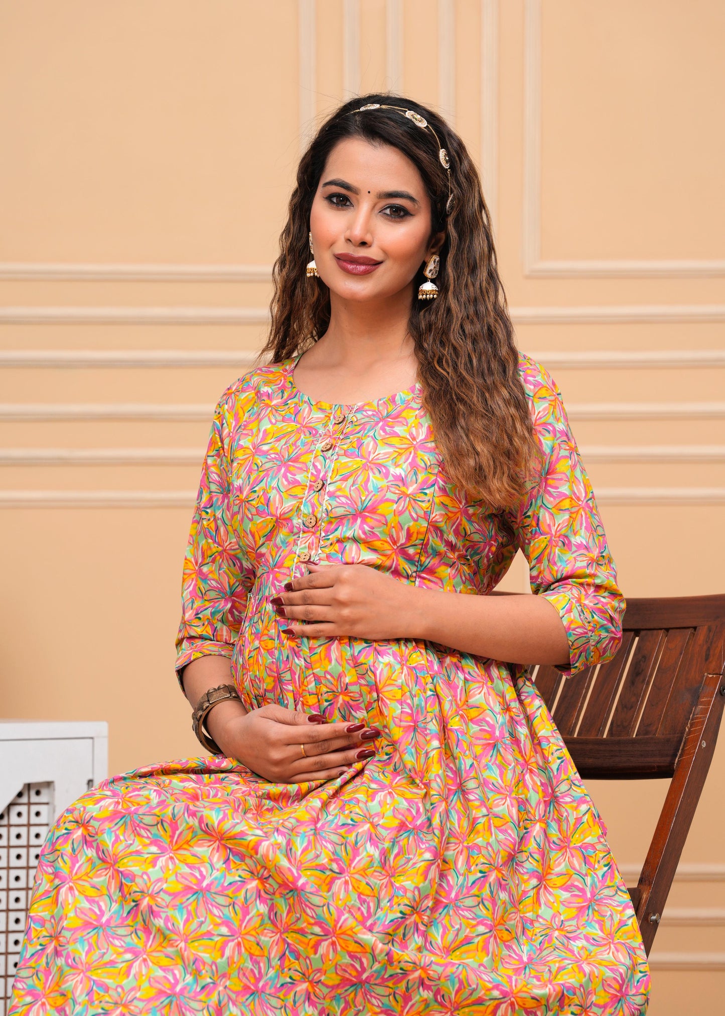 New Exclusive Cotton Cambric Floral Printed With Zip Design Maternity Gawn