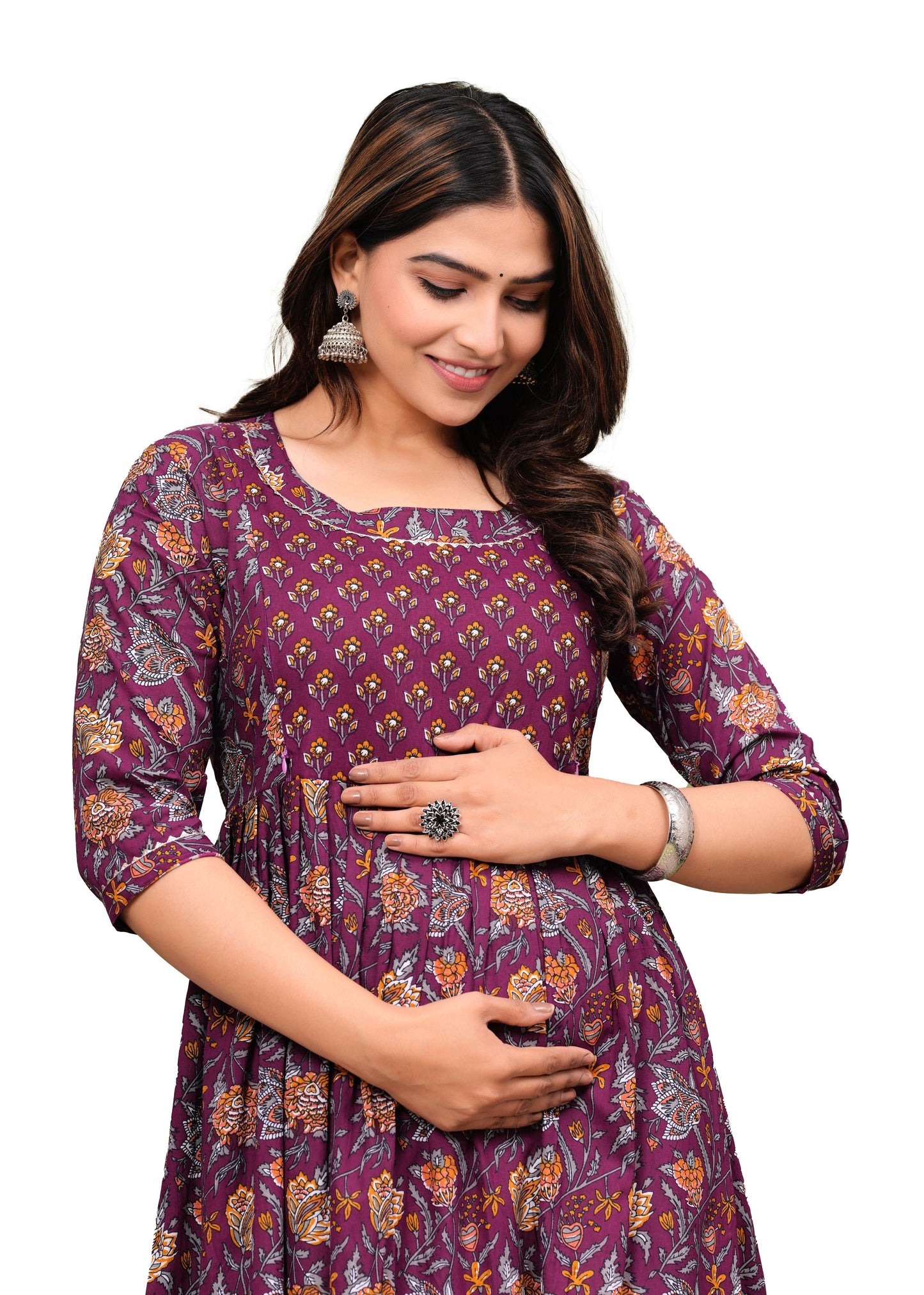 New Exclusive Cotton Cambric Floral Printed With Zip Design Maternity Gawn