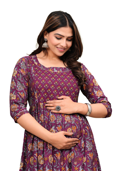 New Exclusive Cotton Cambric Floral Printed With Zip Design Maternity Gawn