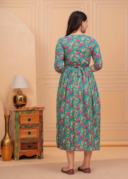 New Exclusive Cotton Cambric Floral Printed With Zip Design Maternity Gawn