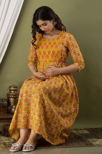 New Exclusive Cotton Cambric Floral Printed With Zip Design Maternity Gawn