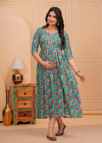 New Exclusive Cotton Cambric Floral Printed With Zip Design Maternity Gawn