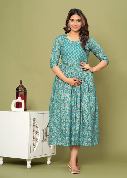 New Exclusive Cotton Cambric Floral Printed With Zip Design Maternity Gawn