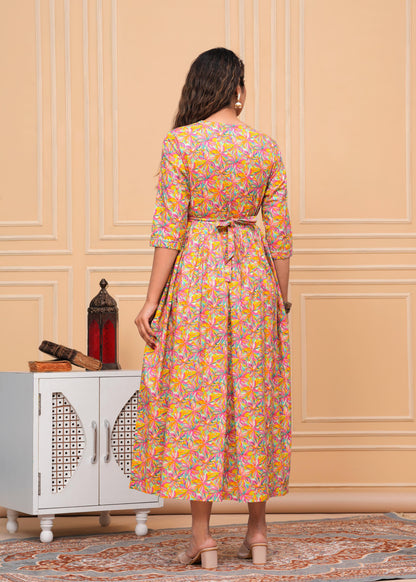 New Exclusive Cotton Cambric Floral Printed With Zip Design Maternity Gawn