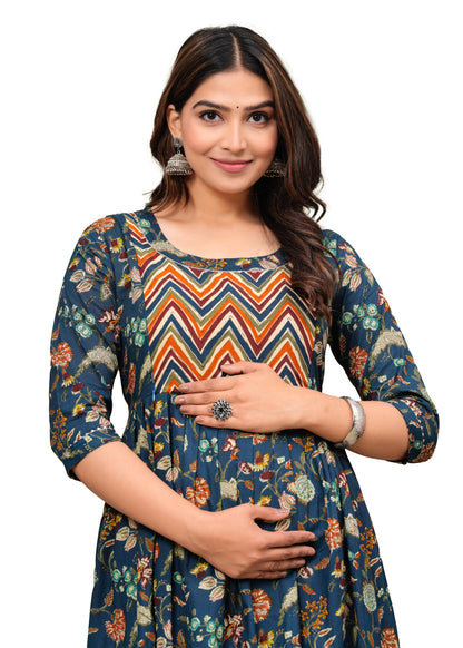 New Exclusive Cotton Cambric Floral Printed With Zip Design Maternity Gawn