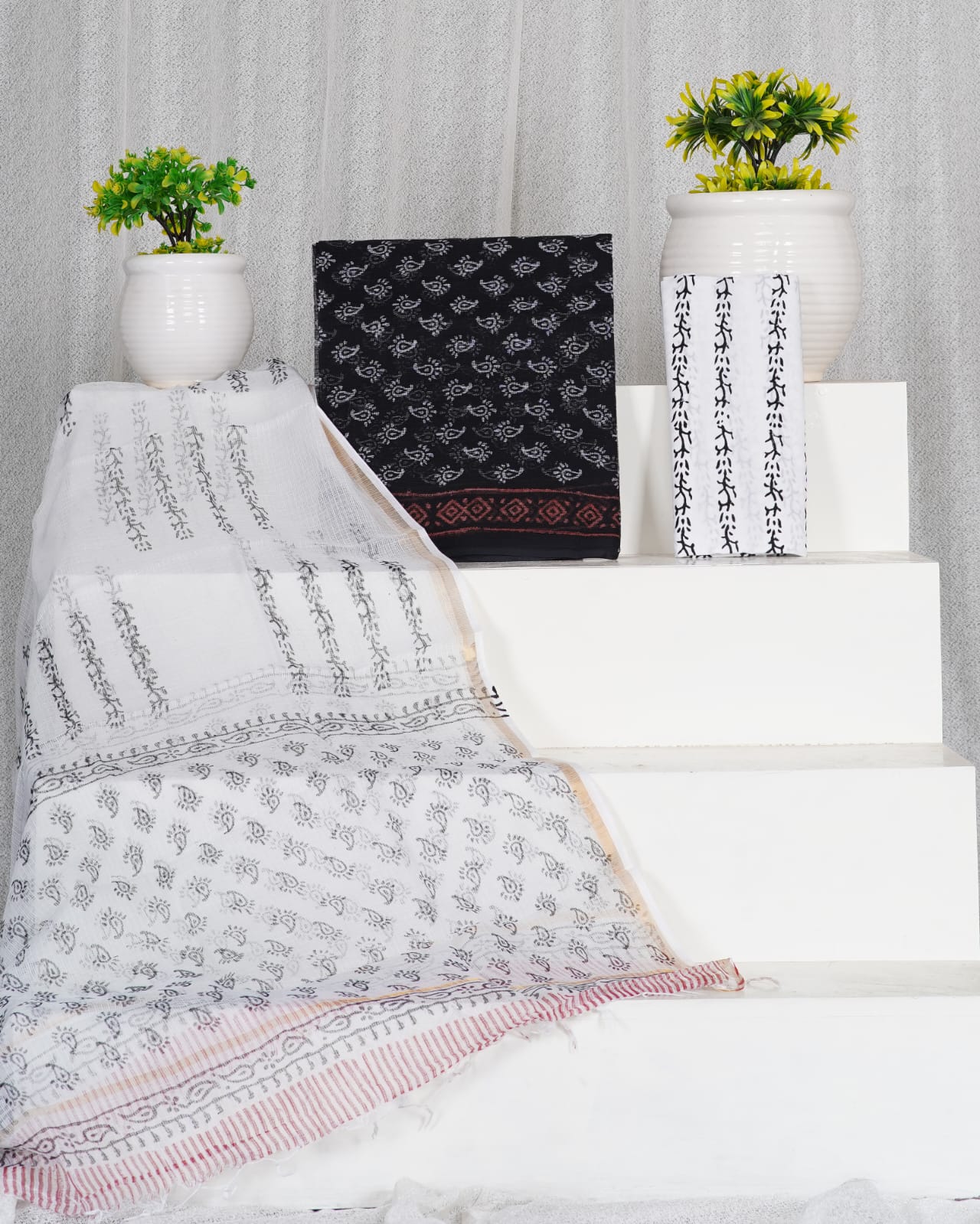 Pure Kota Doria Suit With Kota Doria Dupatta With (Jari Border)