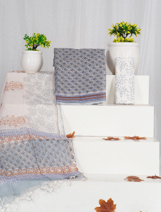 Pure Kota Doria Suit With Kota Doria Dupatta With (Jari Border)