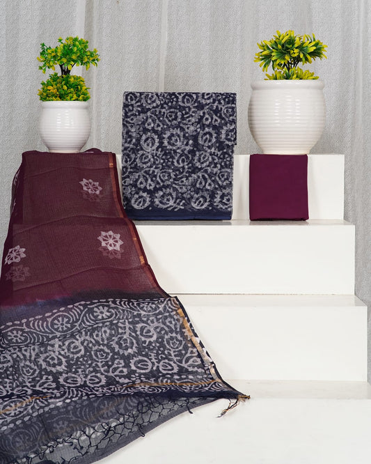 Pure Kota Doria Suit With Kota Doria Dupatta With (Jari Border)