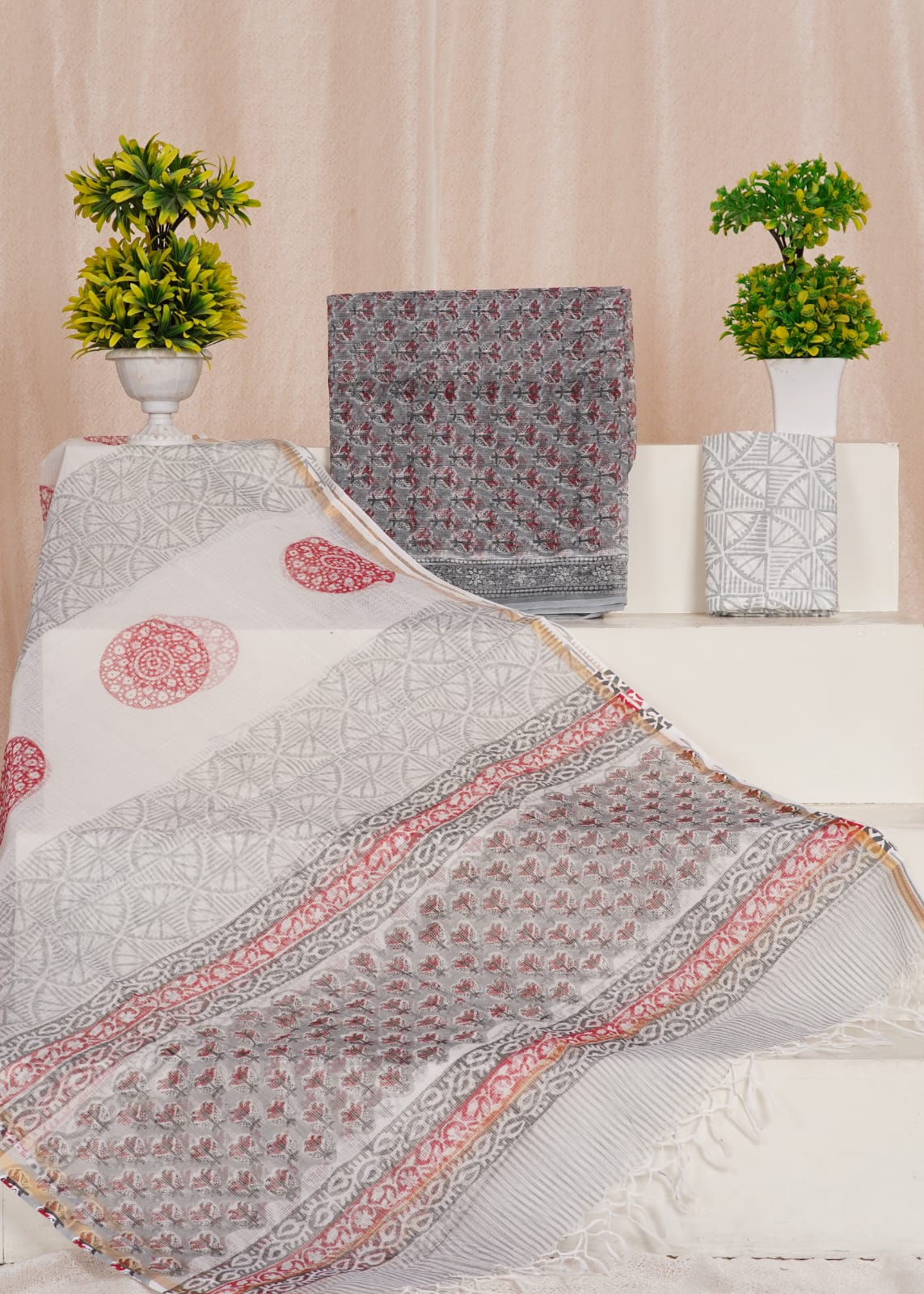 Pure Kota Doria Suit With Kota Doria Dupatta With (Jari Border)