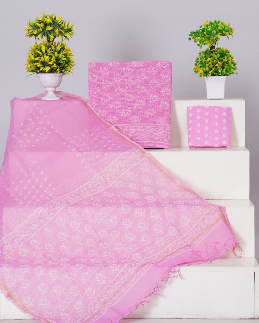 Pure Kota Doria Suit With Kota Doria Dupatta With (Jari Border)