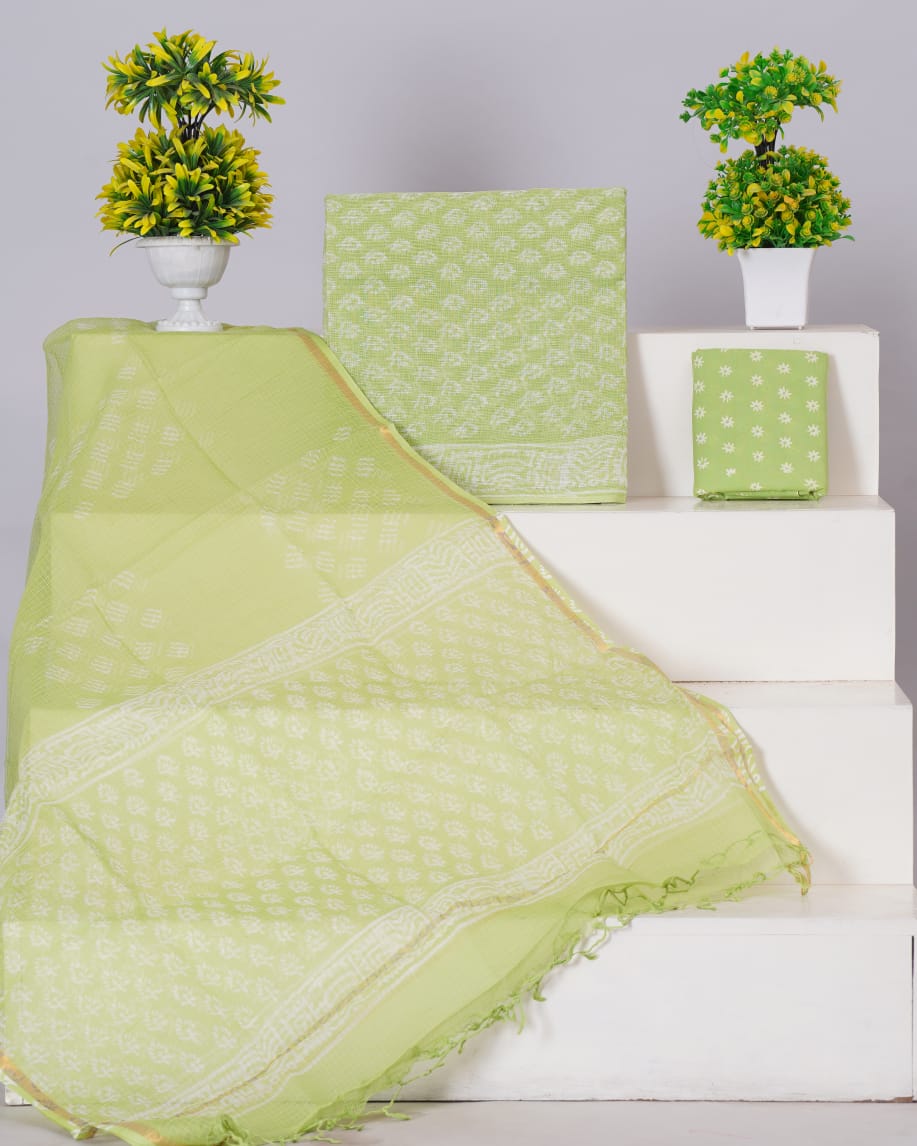 Pure Kota Doria Suit With Kota Doria Dupatta With (Jari Border)