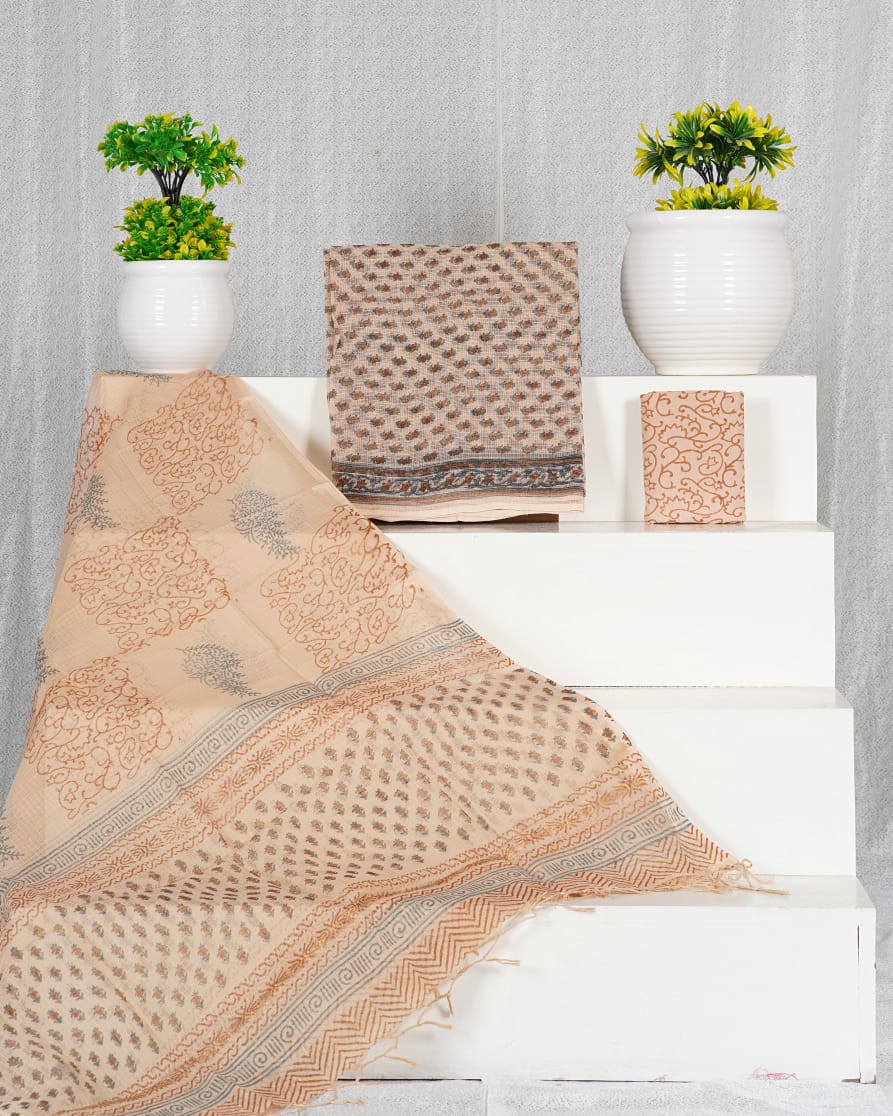 Pure Kota Doria Suit With Kota Doria Dupatta With (Jari Border)