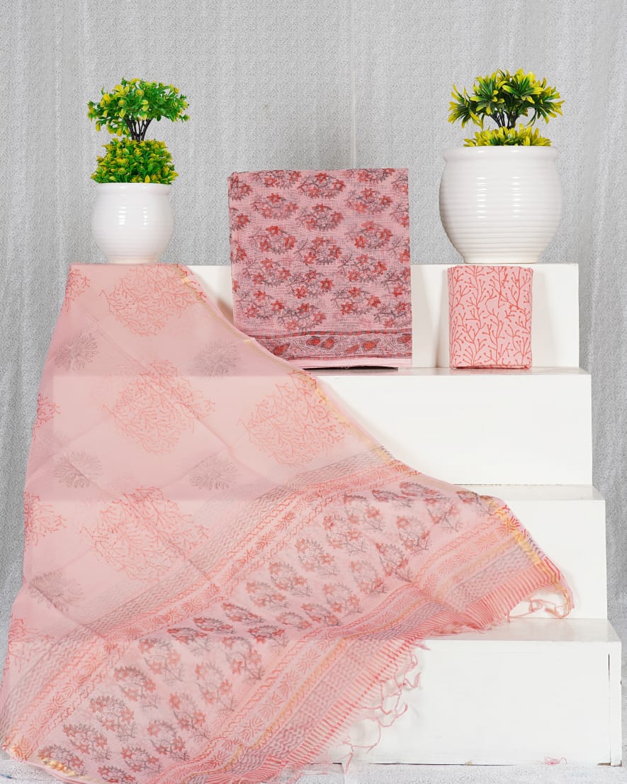 Pure Kota Doria Suit With Kota Doria Dupatta With (Jari Border)