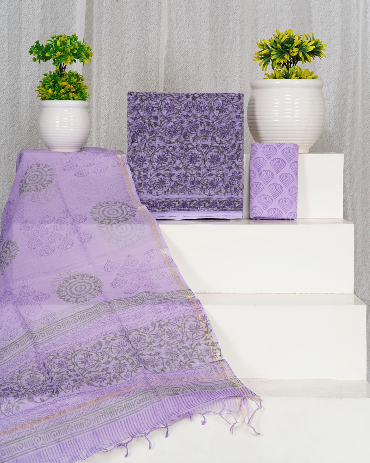 Pure Kota Doria Suit With Kota Doria Dupatta With (Jari Border)