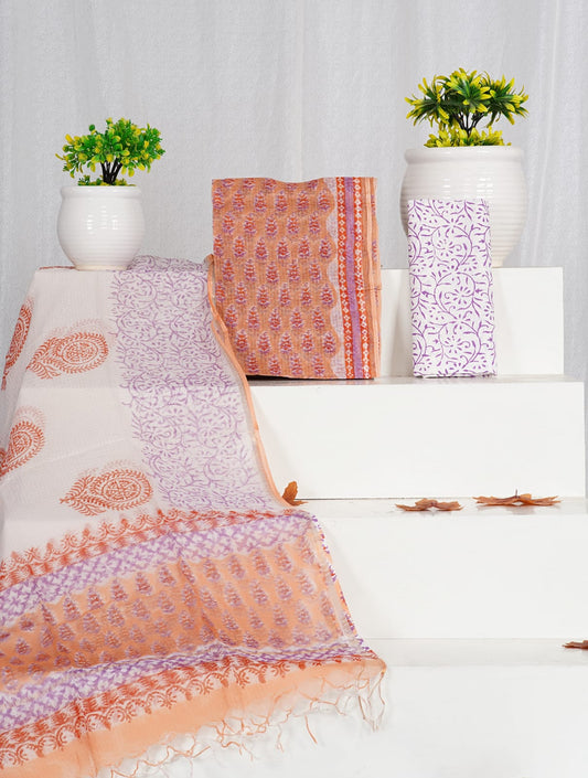 Pure Kota Doria Suit With Kota Doria Dupatta With (Jari Border)