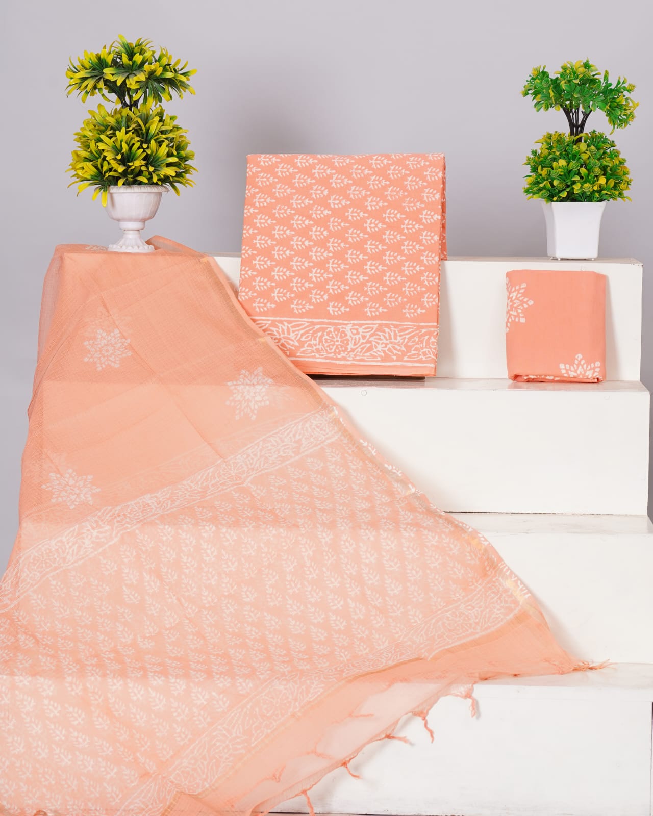 Pure Cotton Unstitched Suit With Pure Kota Doria Dupatta With Jari Border