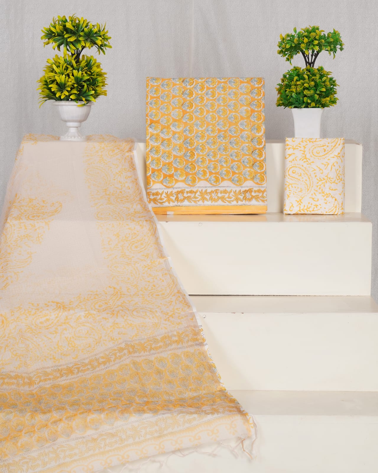 Pure Cotton Unstitched Suit With Pure Kota Doria Dupatta With Jari Border