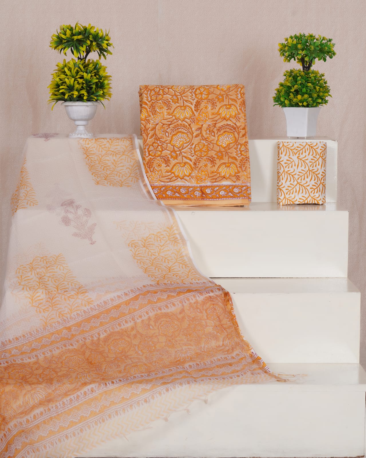 Pure Cotton Unstitched Suit With Pure Kota Doria Dupatta With Jari Border