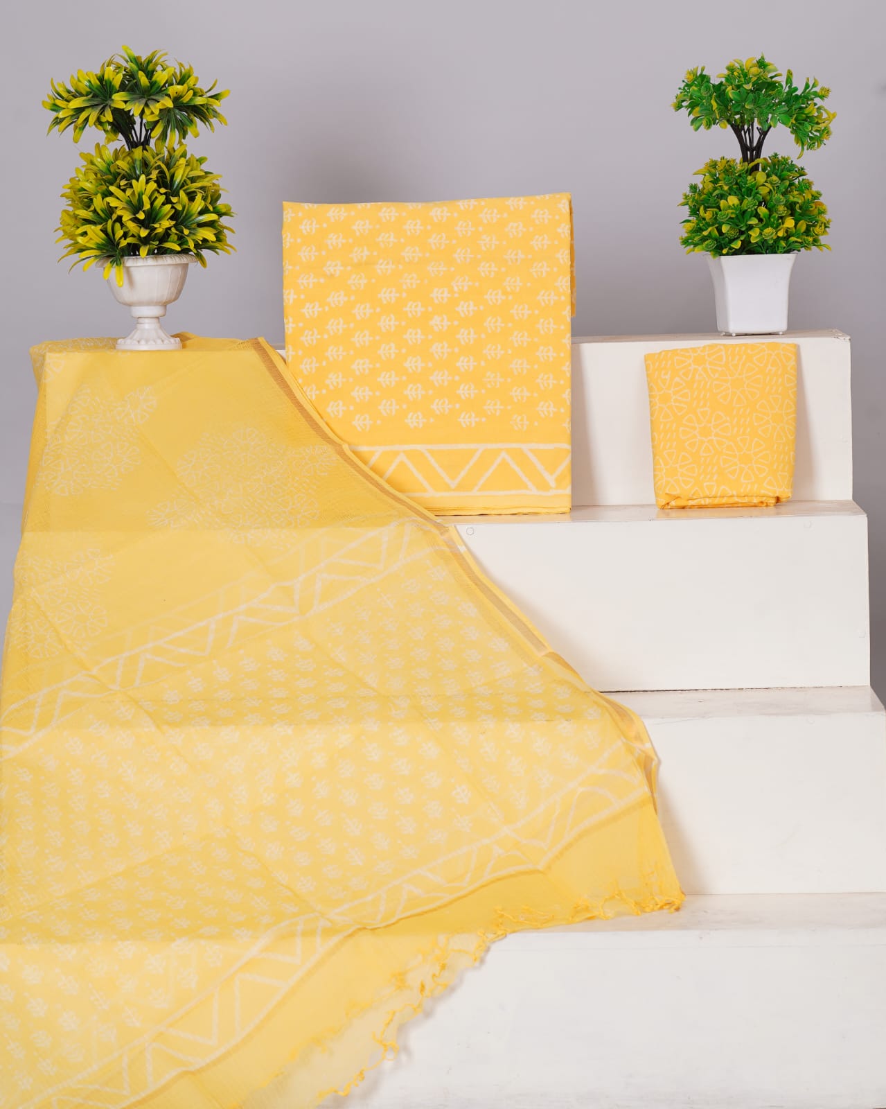 Pure Cotton Unstitched Suit With Pure Kota Doria Dupatta With Jari Border