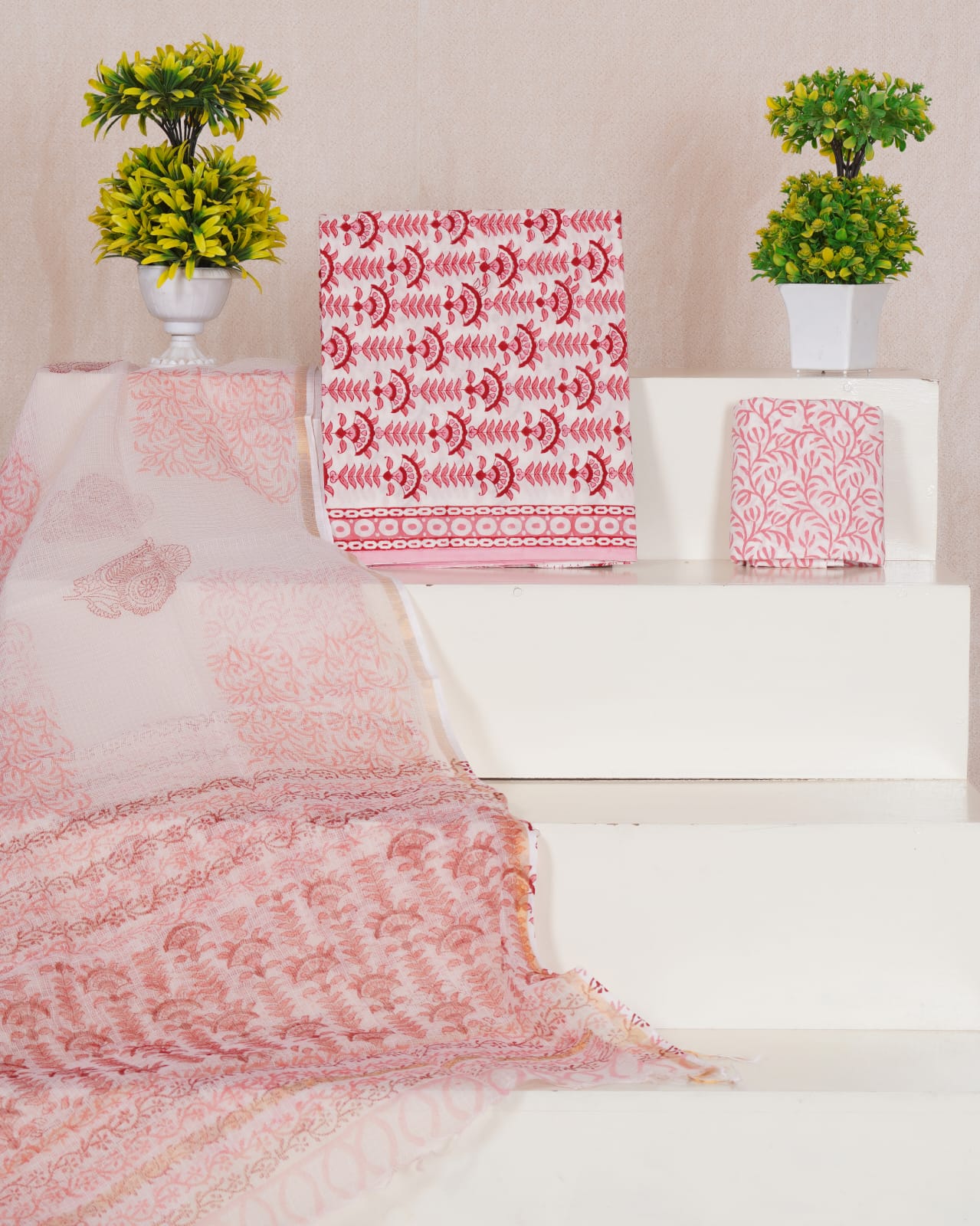 Pure Cotton Unstitched Suit With Pure Kota Doria Dupatta With Jari Border