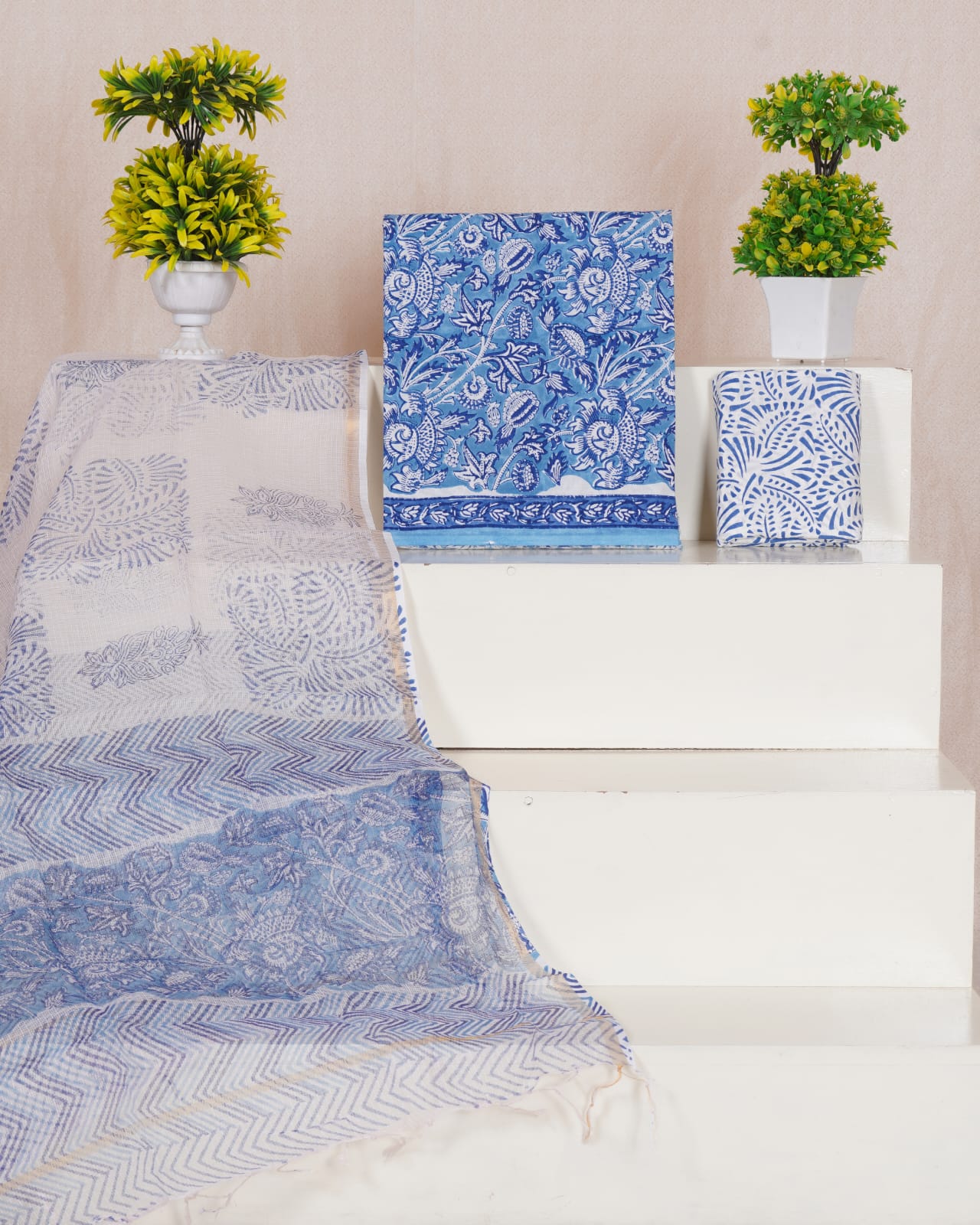 Pure Cotton Unstitched Suit With Pure Kota Doria Dupatta With Jari Border