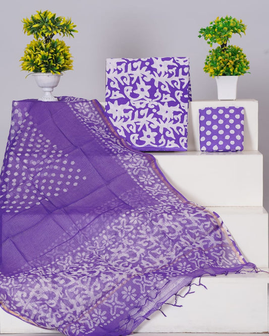 Pure Cotton Unstitched Suit With Pure Kota Doria Dupatta With Jari Border