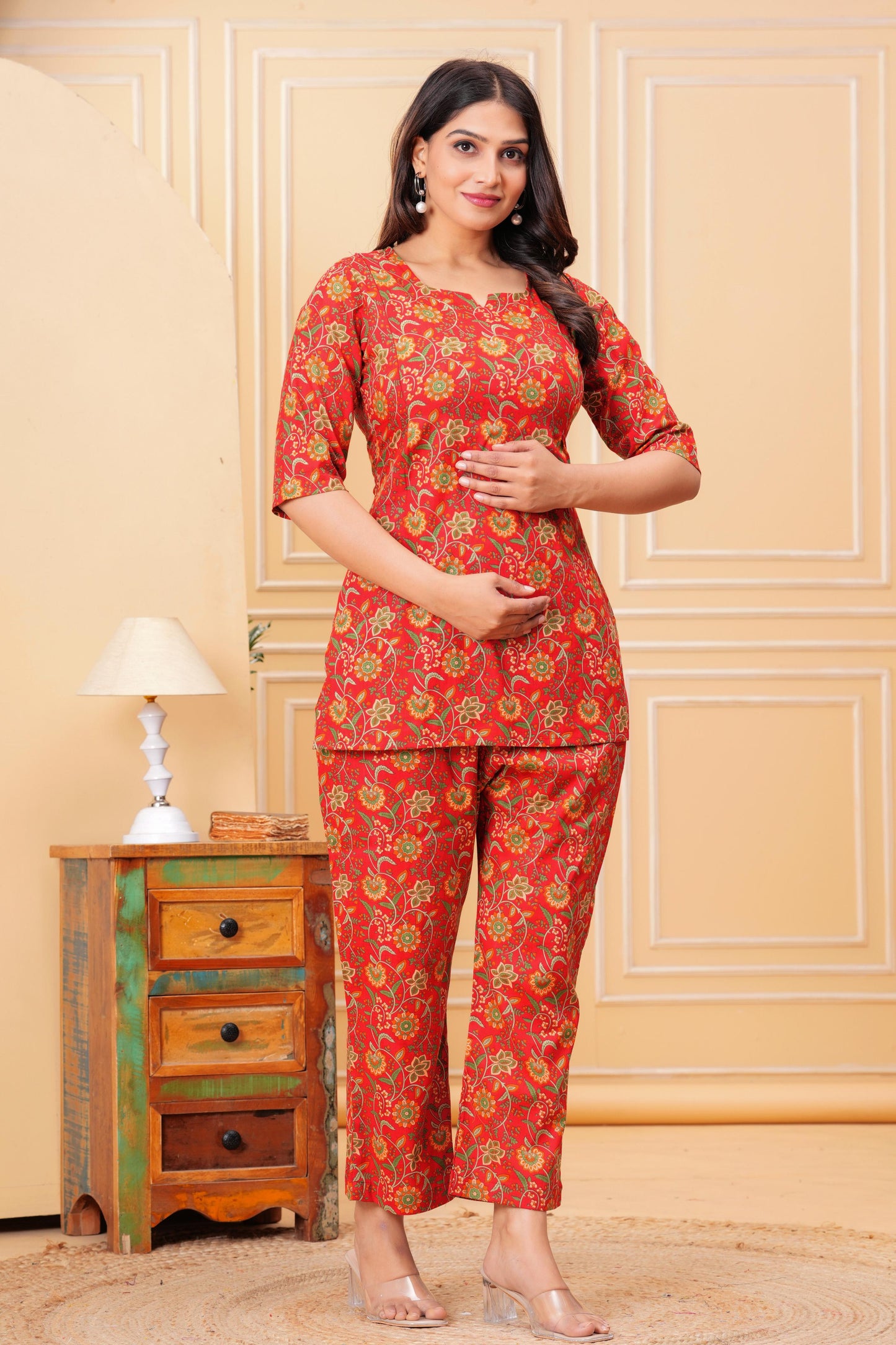 🦋NEW EXCLUSIVE FLORAL PRINTED COTTON CAMBRIC MATERNITY LONG CORD SET