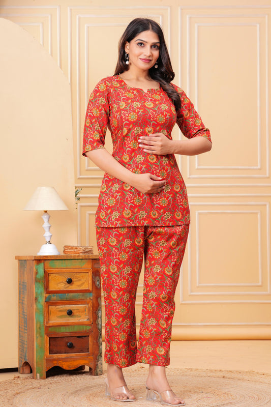 🦋NEW EXCLUSIVE FLORAL PRINTED COTTON CAMBRIC MATERNITY LONG CORD SET