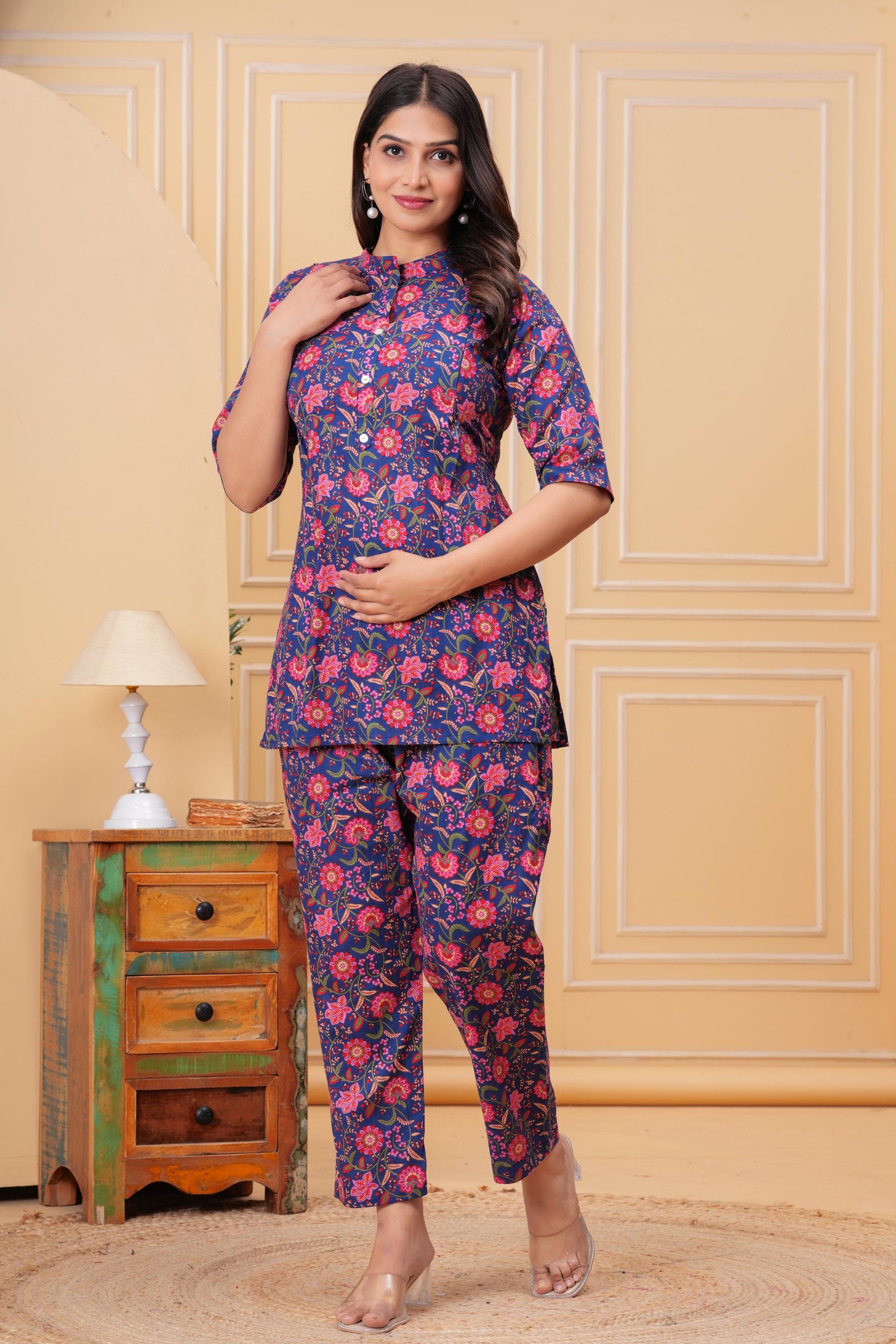 🦋NEW EXCLUSIVE FLORAL PRINTED COTTON CAMBRIC MATERNITY LONG CORD SET