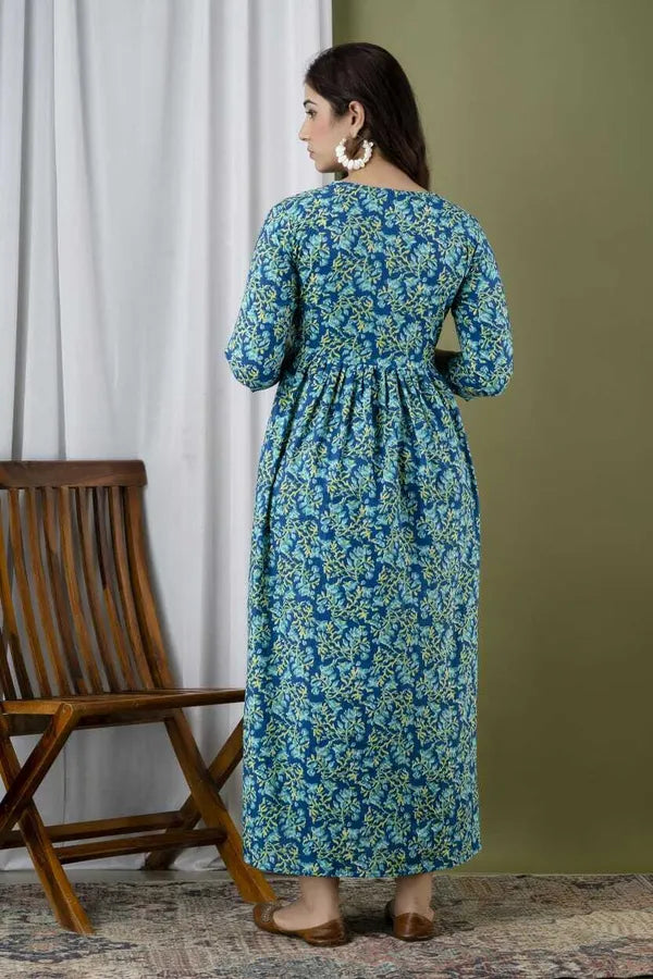 New Exclusive Cotton Cambric Floral Printed With Zip Design Maternity Gawn