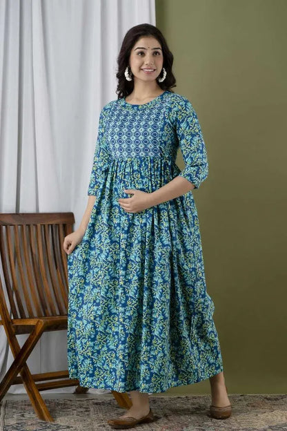 New Exclusive Cotton Cambric Floral Printed With Zip Design Maternity Gawn