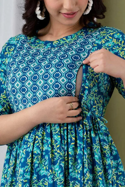 New Exclusive Cotton Cambric Floral Printed With Zip Design Maternity Gawn