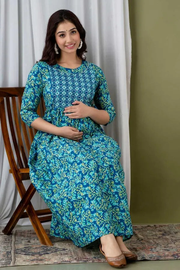 New Exclusive Cotton Cambric Floral Printed With Zip Design Maternity Gawn