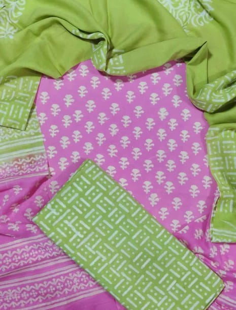 💫Hand Block Printed Cotton Suit With Cotton Dupatta