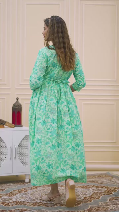 New Exclusive Cotton Cambric Floral Printed With Zip Design Maternity Gawn